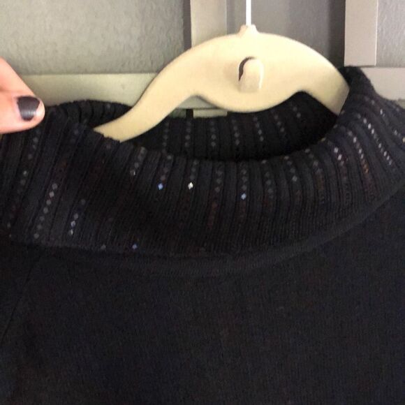 St. John Evening Black three-quarter sleeve sequins turtleneck knit top size 4 - Picture 3 of 6
